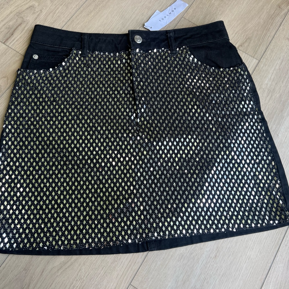 Topshop Black Size 8 Festive Mini Skirt